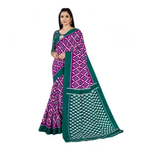 Women's Soft Pure Cotton Printed Saree With Unstitched Blouse 5.5Mtr (Purple)