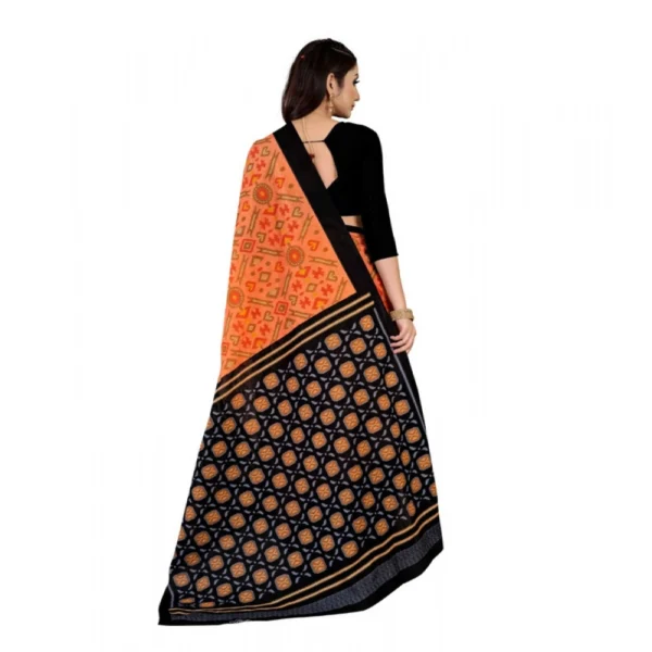 Women's Soft Pure Cotton Printed Saree With Unstitched Blouse 5.5Mtr (Orange) - Image 3