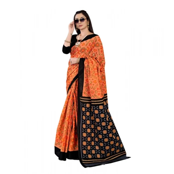 Women's Soft Pure Cotton Printed Saree With Unstitched Blouse 5.5Mtr (Orange) - Image 2