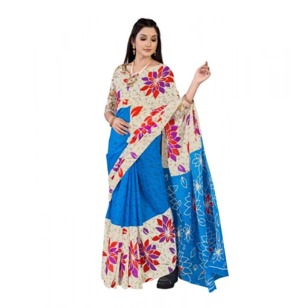 Women's Soft Pure Cotton Printed Saree With Unstitched Blouse 5.5Mtr (Multicolor) - Image 2