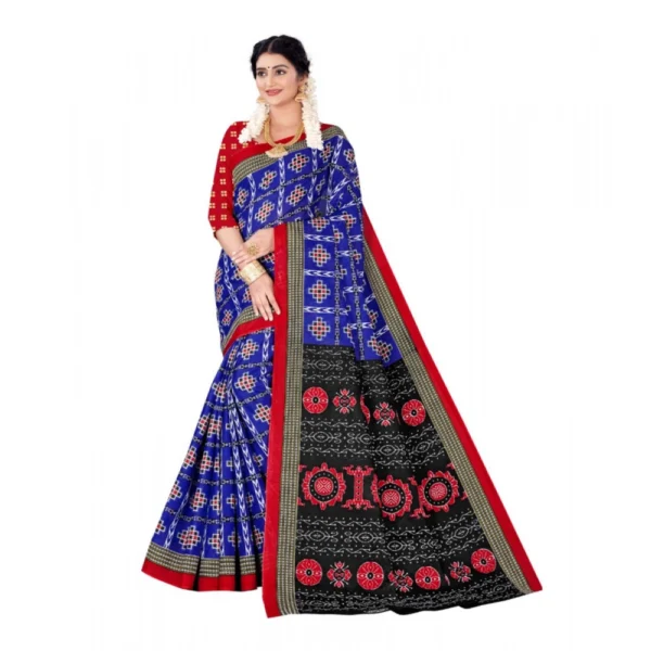 Women's Soft Pure Cotton Printed Saree With Unstitched Blouse 5.5Mtr (Blue) - Image 3