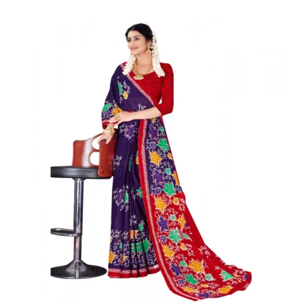 Women's Soft Pure Cotton Printed Saree With Unstitched Blouse 5.5Mtr (Multicolor) - Image 2