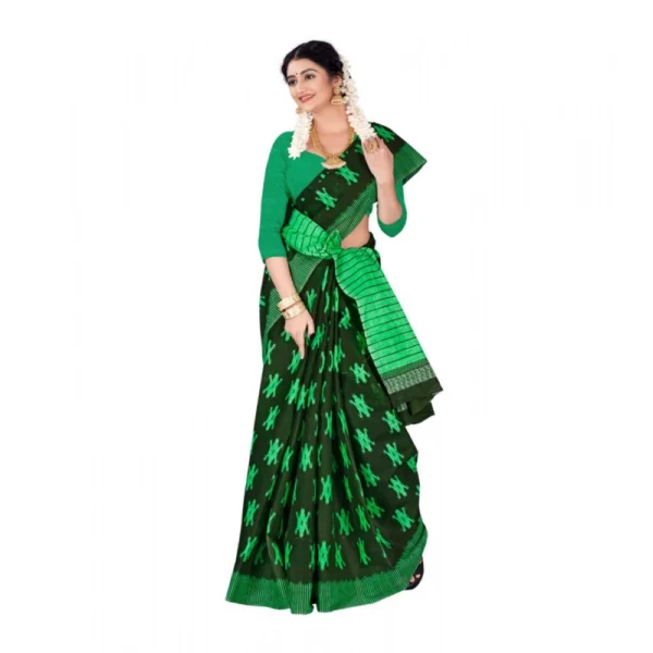 Women's Soft Pure Cotton Printed Saree With Unstitched Blouse 5.5Mtr (Green) - Image 3