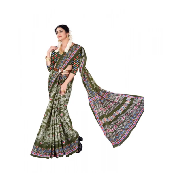 Women's Soft Pure Cotton Printed Saree With Unstitched Blouse 5.5Mtr (Multicolor) - Image 3