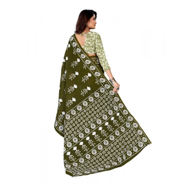 Women's Soft Pure Cotton Printed Saree With Unstitched Blouse 5.5Mtr (Mehendi green) - Image 3