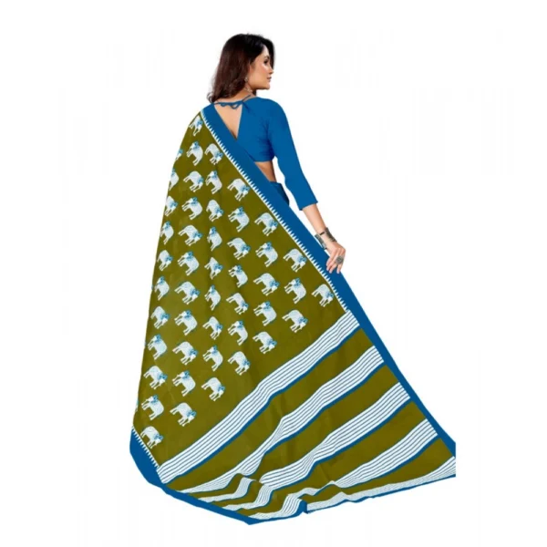 Women's Soft Pure Cotton Printed Saree With Unstitched Blouse 5.5Mtr (Mehendi green) - Image 2