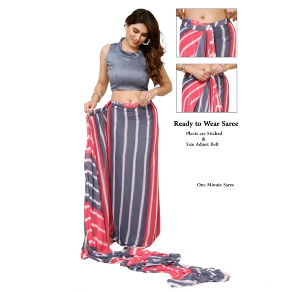 Small Lace Georgette Striped Ready-to-Wear Saree With Unstitched Blouse 5.5 Mtr (Pink) - Image 2