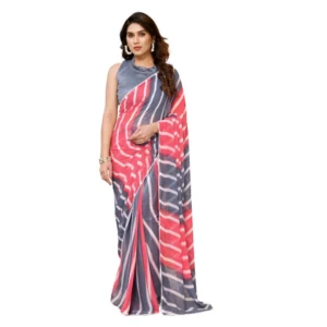 Small Lace Georgette Striped Ready-to-Wear Saree With Unstitched Blouse 5.5 Mtr (Pink)