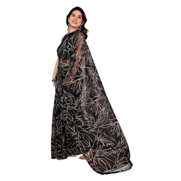 Women's Zalar Lace Georgette Printed Ready-to-Wear Saree With Unstitched Blouse 5.5 Mtr (Black) - Image 3