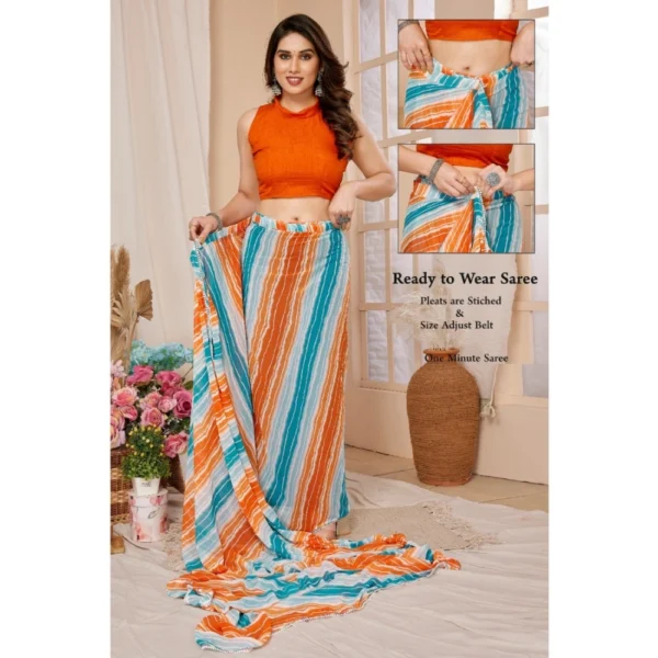 Women's Small Lace Georgette Striped Ready-to-Wear Saree With Unstitched Blouse 5.5 Mtr (Multicolor) - Image 3