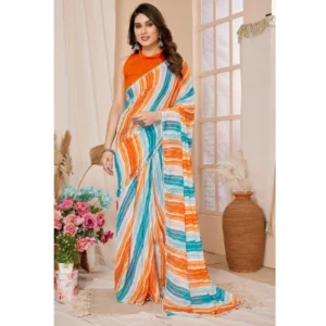 Women's Small Lace Georgette Striped Ready-to-Wear Saree With Unstitched Blouse 5.5 Mtr (Multicolor)