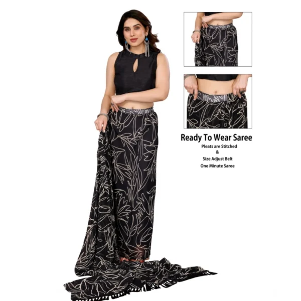 Women's Zalar Lace Georgette Printed Ready-to-Wear Saree With Unstitched Blouse 5.5 Mtr (Black) - Image 2