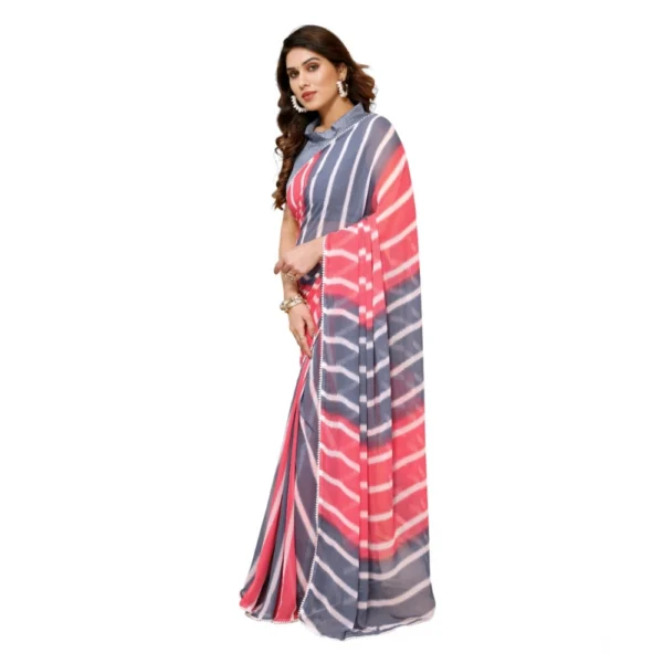 Small Lace Georgette Striped Ready-to-Wear Saree With Unstitched Blouse 5.5 Mtr (Pink) - Image 3