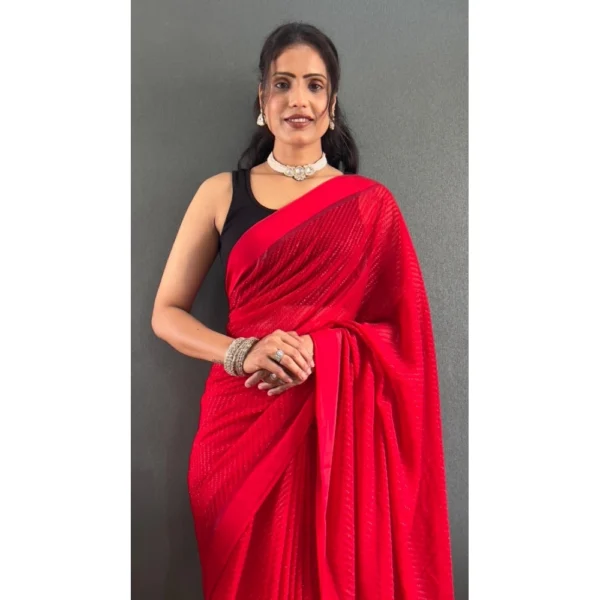 Women's Chiffon Solid Ready to wear Saree With Unstitched Blouse 5.5 Mtr (Red) - Image 3
