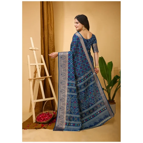 Women's Soft Dola Cotton Kalamkari Printed Saree With Unstitched Blouse 5.5Mtr (Blue) - Image 3