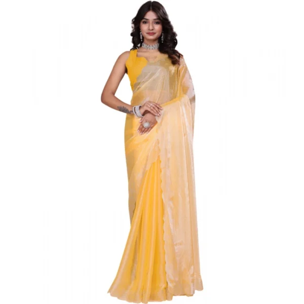 Women's Tissue Pure Silk Embellished Bollywood Saree With Unstitched Blouse 5.5Mtr (Yellow) - Image 2
