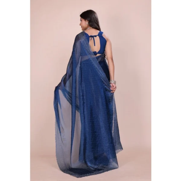 Women's Jimmy choo Embellished Bollywood Saree With Unstitched Blouse 5.5Mtr (Blue) - Image 2