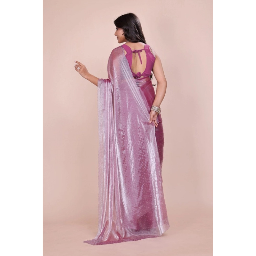 Women's Jimmy choo Embellished Bollywood Saree With Unstitched Blouse 5.5Mtr (Magenta) - Image 2