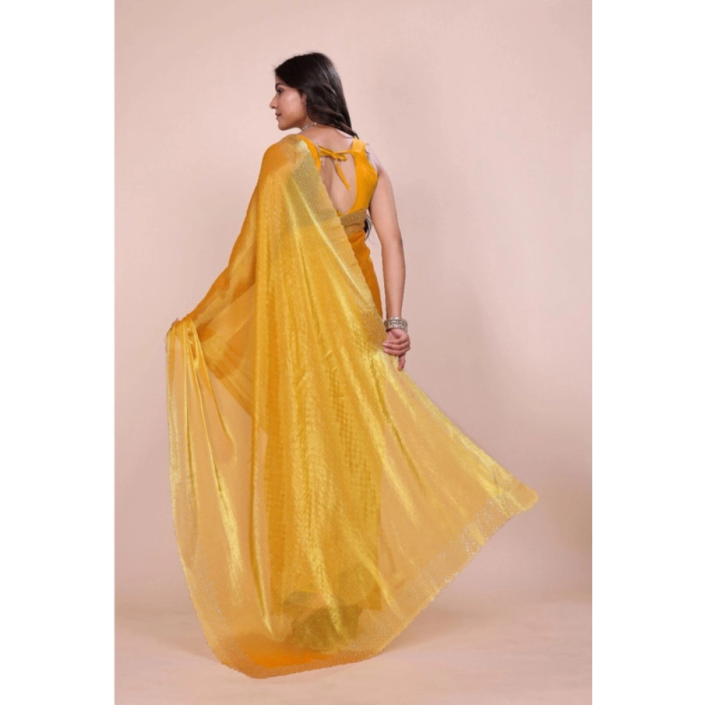 Women's Jimmy choo Embellished Bollywood Saree With Unstitched Blouse 5.5Mtr (Mustard) - Image 2