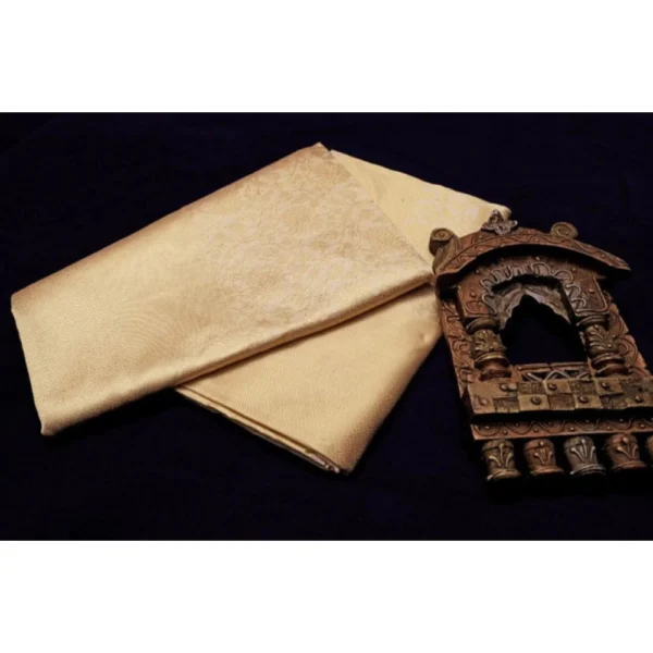 Women's Litchi silk Printed Saree With Unstitched Blouse (Gold) - Image 3