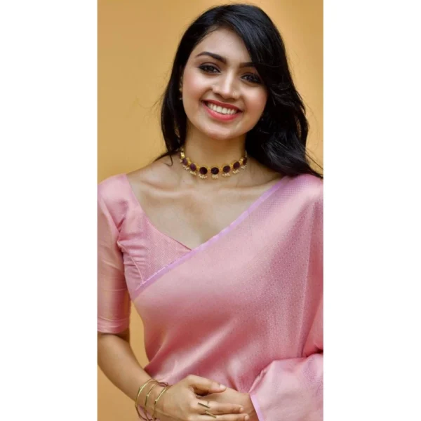 Women's Litchi silk Printed Saree With Unstitched Blouse (Light Pink) - Image 2