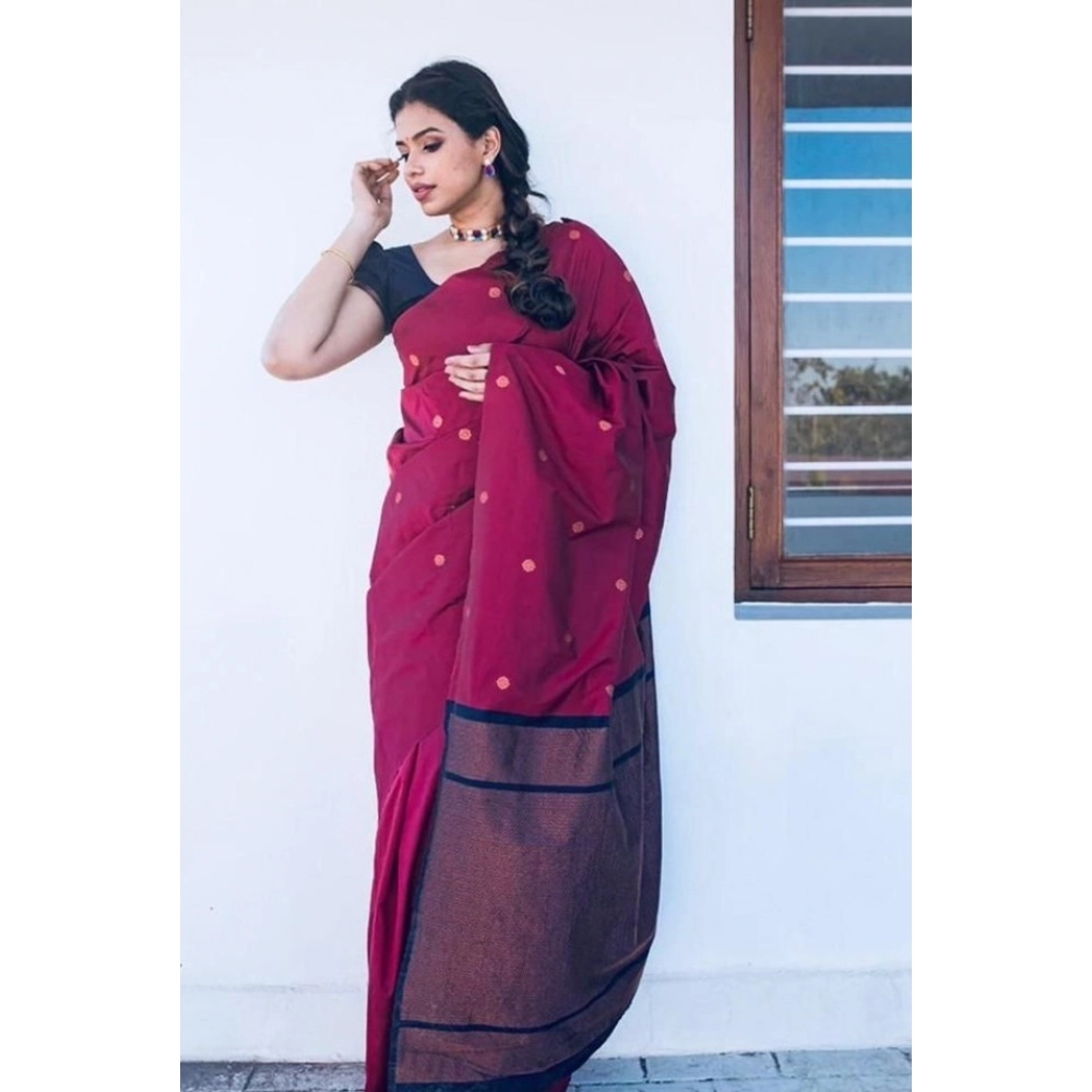 Women's Litchi silk Printed Saree With Unstitched Blouse (Red) - Image 3