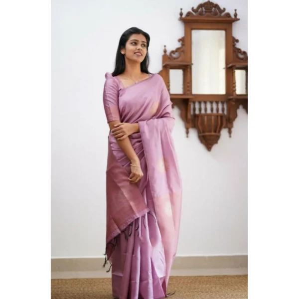 Women's Litchi silk Printed Saree With Unstitched Blouse (Light Pink) - Image 3