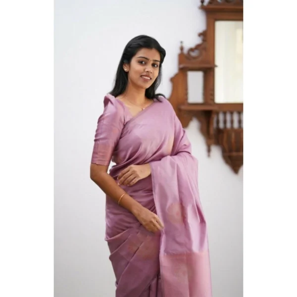 Women's Litchi silk Printed Saree With Unstitched Blouse (Light Pink) - Image 2