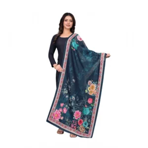 Women's chanderi silk  Printed Dupatta (Navy Blue, Length:?2 Mtr)