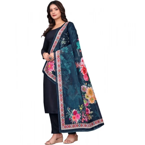 Women's chanderi silk  Printed Dupatta (Navy Blue, Length:?2 Mtr) - Image 4