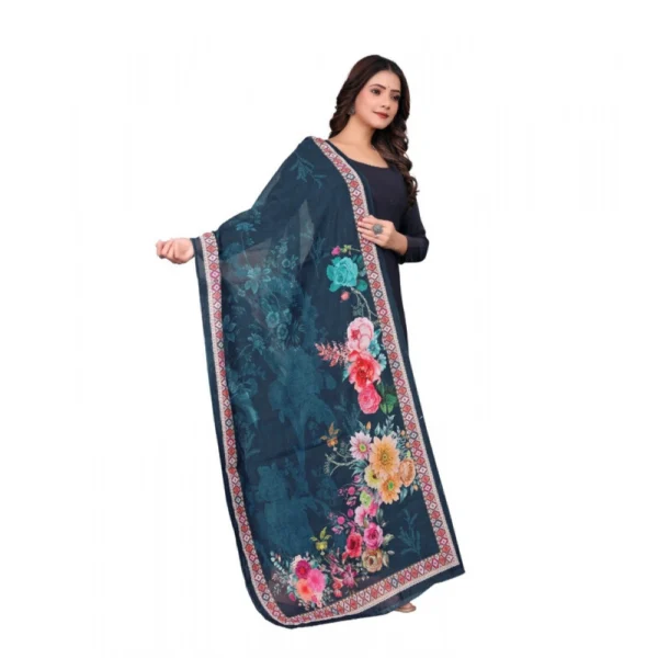 Women's chanderi silk  Printed Dupatta (Navy Blue, Length:?2 Mtr) - Image 3