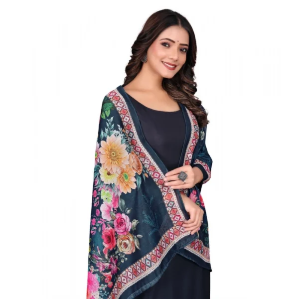 Women's chanderi silk  Printed Dupatta (Navy Blue, Length:?2 Mtr) - Image 2