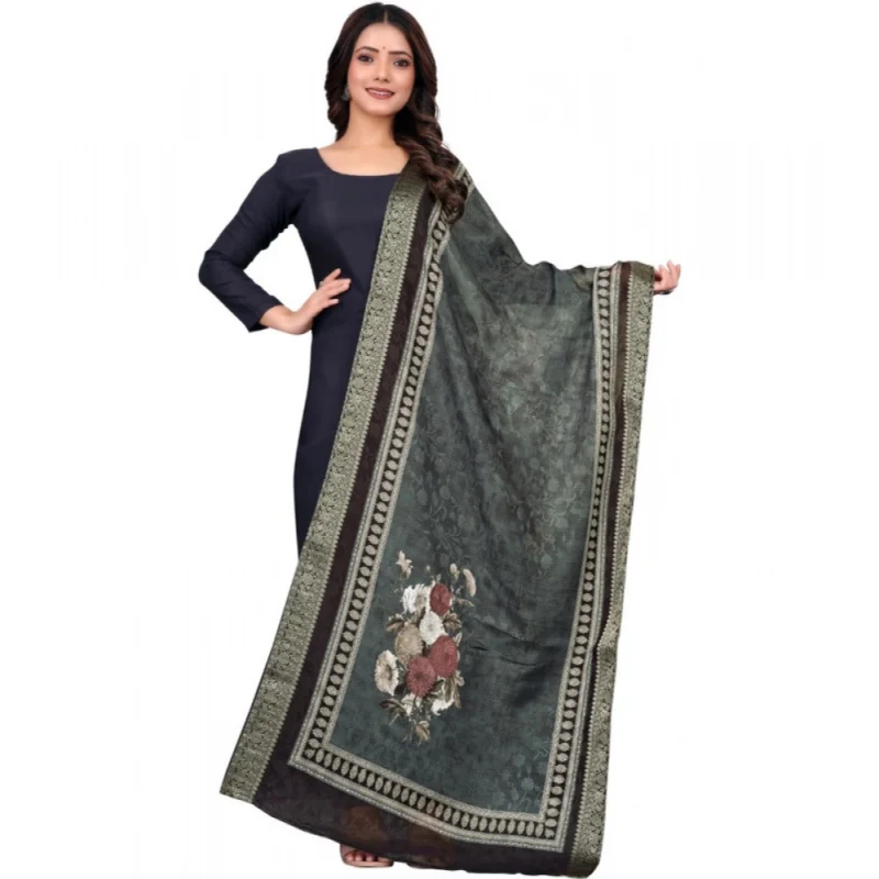 Women's chanderi silk  Printed Dupatta (Black, Length:?2 Mtr)
