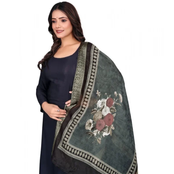 Women's chanderi silk  Printed Dupatta (Black, Length:?2 Mtr) - Image 2