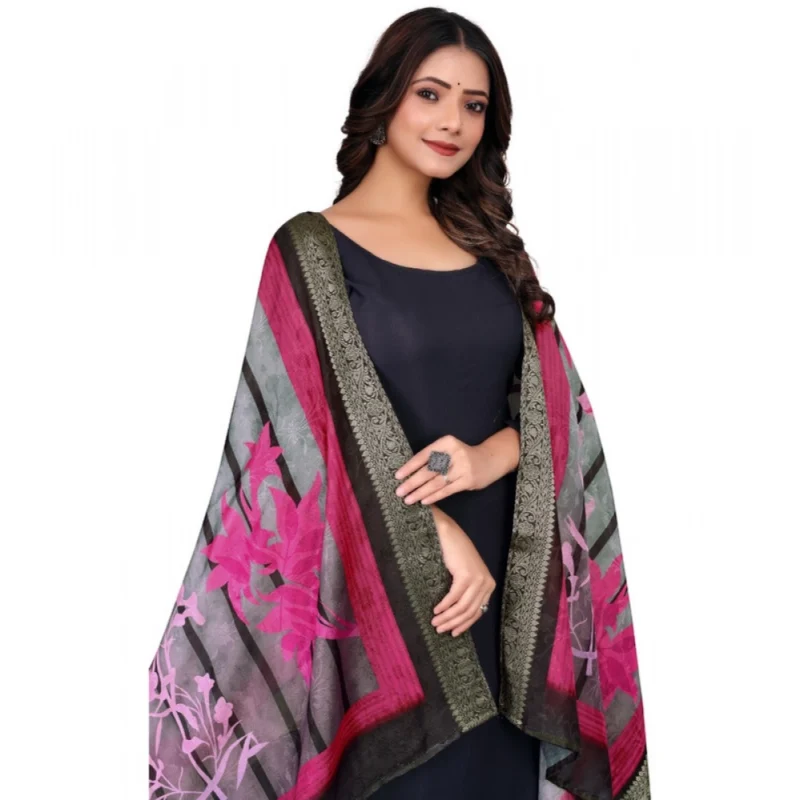 Alternative view of Women's chanderi silk  Printed Dupatta (Black, Length: 2 Mtr)