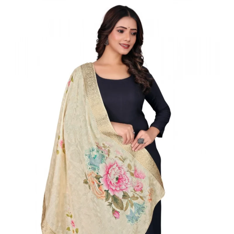 Alternative view of Women's chanderi silk  Printed Dupatta (Beige, Length:?2 Mtr)