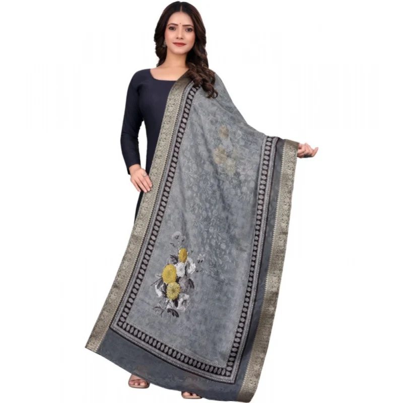 Women's chanderi silk  Printed Dupatta (Gray, Length:?2 Mtr)