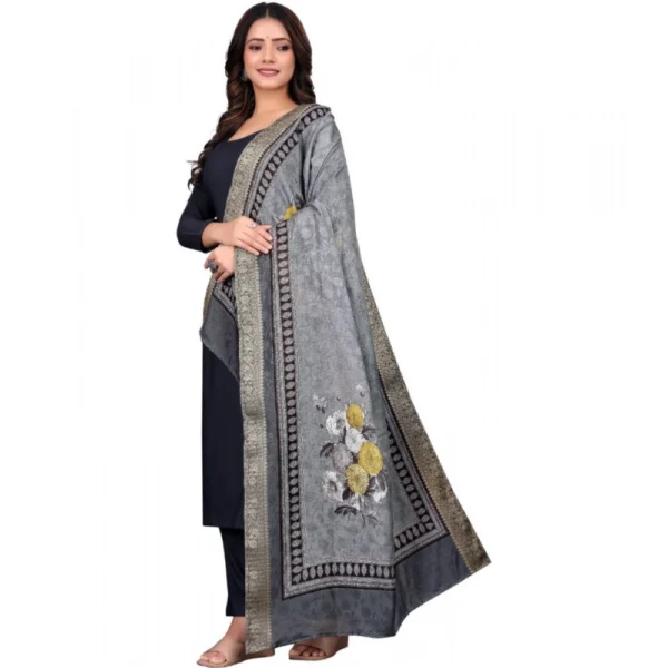 Women's chanderi silk  Printed Dupatta (Gray, Length:?2 Mtr) - Image 4