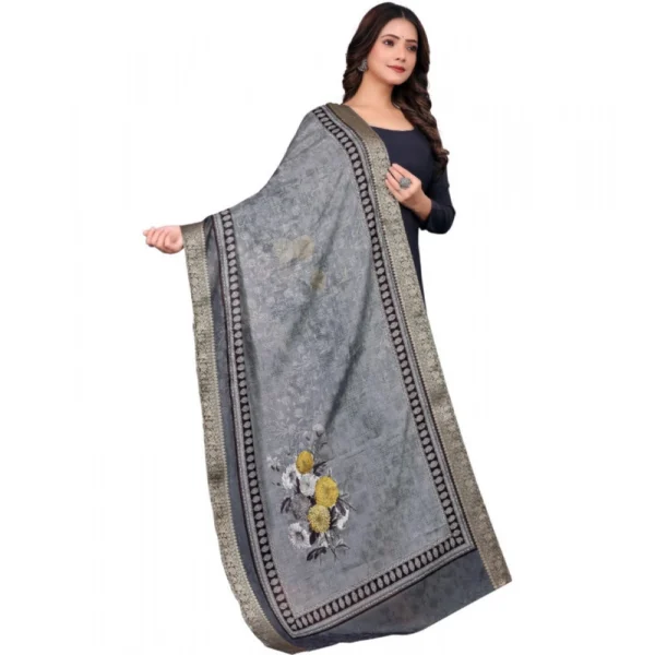 Women's chanderi silk  Printed Dupatta (Gray, Length:?2 Mtr) - Image 3