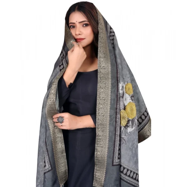 Women's chanderi silk  Printed Dupatta (Gray, Length:?2 Mtr) - Image 2