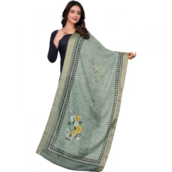 Women's chanderi silk  Printed Dupatta (Green, Length:?2 Mtr)