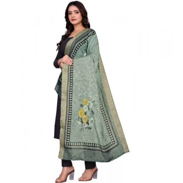 Women's chanderi silk  Printed Dupatta (Green, Length:?2 Mtr) - Image 4