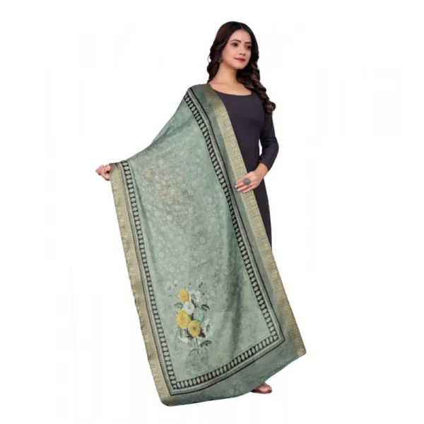 Women's chanderi silk  Printed Dupatta (Green, Length:?2 Mtr) - Image 3