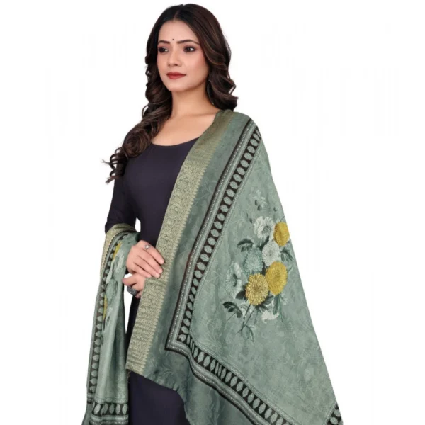 Women's chanderi silk  Printed Dupatta (Green, Length:?2 Mtr) - Image 2