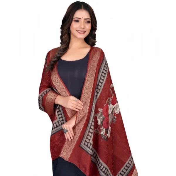 Women's chanderi silk  Printed Dupatta (Maroon, Length:?2 Mtr) - Image 2
