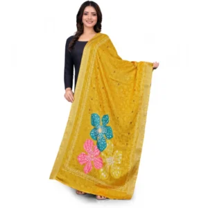 Women's chanderi silk  Printed Dupatta (Yellow, Length:?2 Mtr)