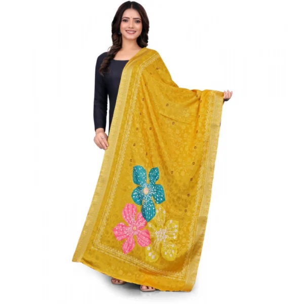 Women's chanderi silk  Printed Dupatta (Yellow, Length:?2 Mtr)