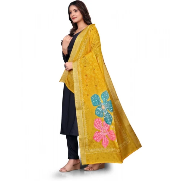 Women's chanderi silk  Printed Dupatta (Yellow, Length:?2 Mtr) - Image 4
