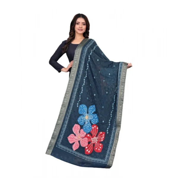 Women's chanderi silk  Printed Dupatta (Navy Blue, Length:?2 Mtr)