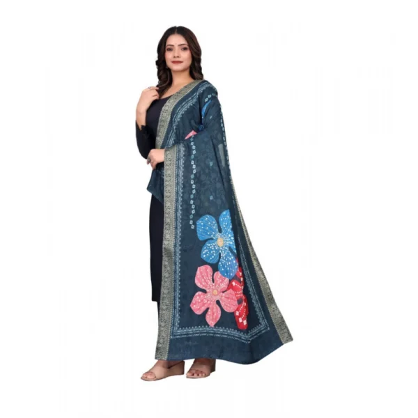 Women's chanderi silk  Printed Dupatta (Navy Blue, Length:?2 Mtr) - Image 3